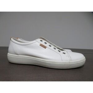 Ecco Soft 7 Shoes Mens Size 8 White Leather Slip On Comfort Casual 430004
